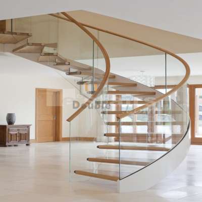 Small Space Curved Staircase Wood and Glass / Modern Staircase