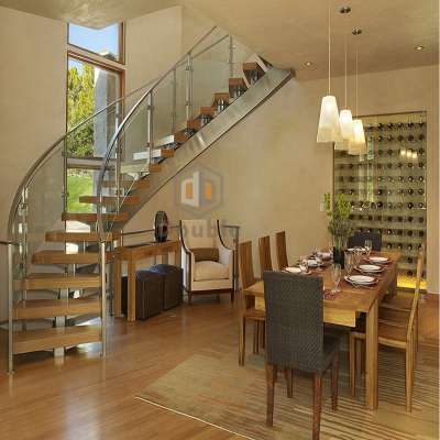 Oak Wood Helical Stairs/Mono Single Stringer Curved Staircase