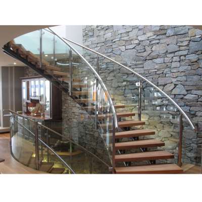 modern glass-wood curved stair for indoor