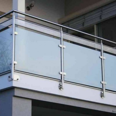 Customized outdoor glass terrace railing system with side mounting baluster and frosted tempered glass from Foshan rail factory