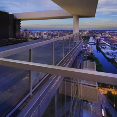 Top floor mounted outdoor glass terrace railing system with stainless steel modern baluster glass balustrade designs